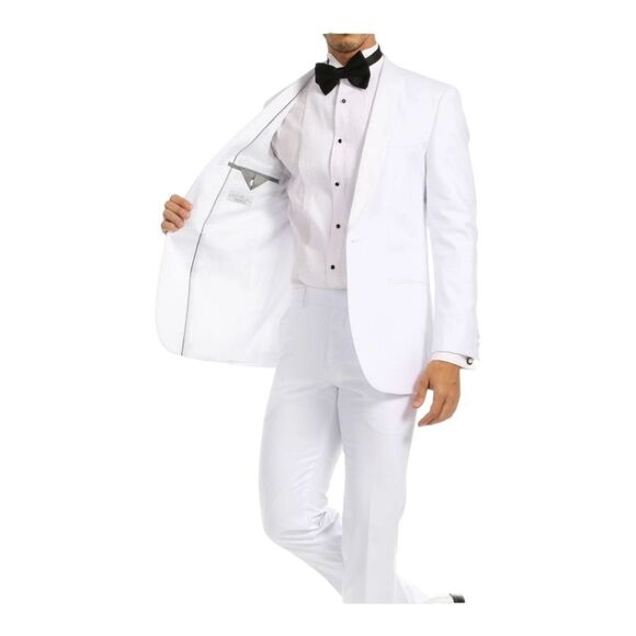 FERRECCI MEN'S RENO WHITE SLIM FIT SHAWL LAPEL 2 PIECE TUXEDO. RENO - Picture 8 of 11